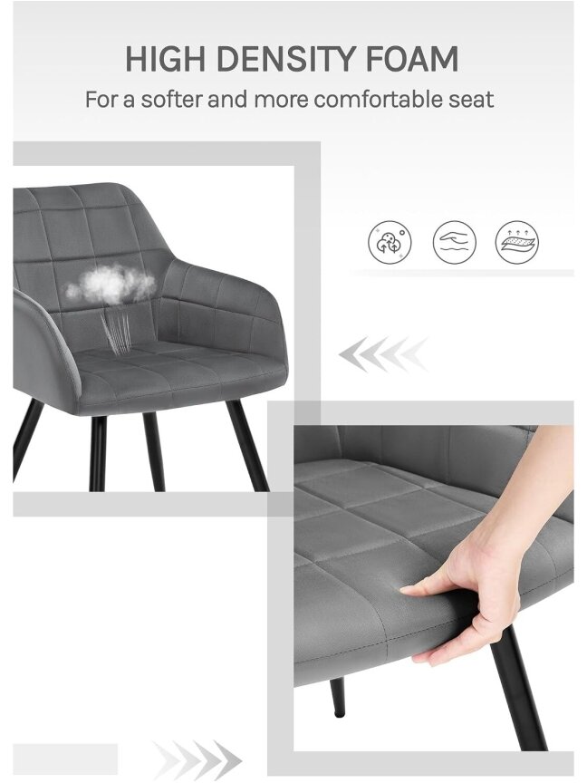 Ēdamistabas krēsls, ergonomisks, samta apdare, polsterēts sēdeklis ar atzveltni un roku balstiem, metāla kājas. 3
