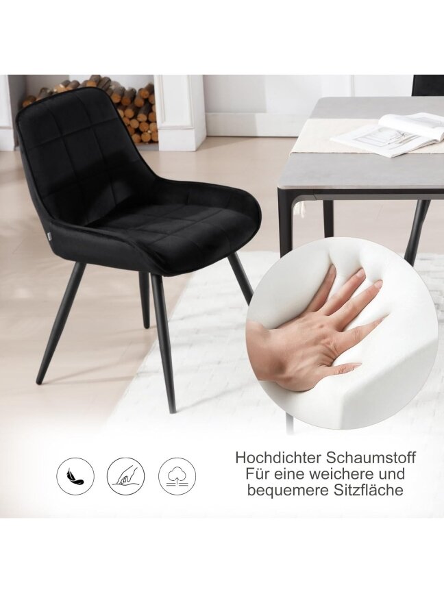 Söögitoolid, 2 tk komplekt, pehmed, sametkattega ja polsterdatud istmega, must samet 4