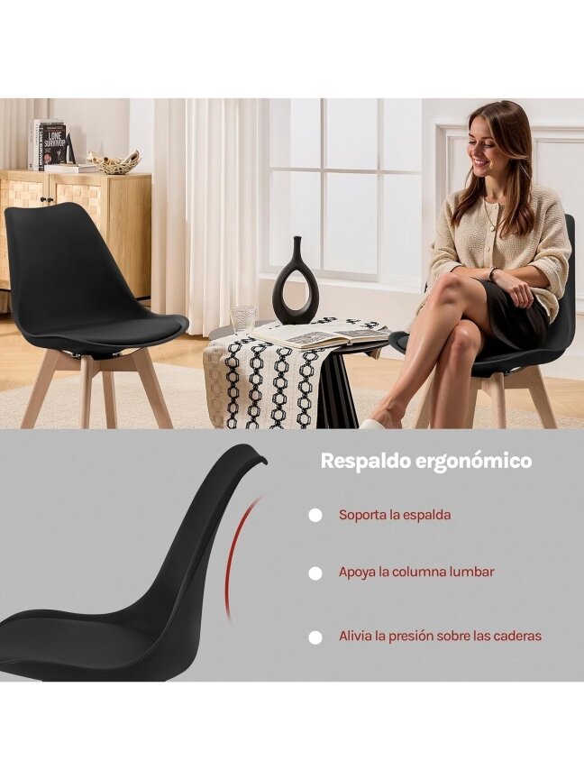 2 grozāmu ēdamistabas krēslu komplekts, mākslīgās ādas apdare, masīvkoka kājas, melns. 6