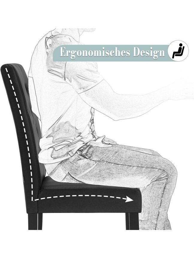 Dining chair set, 2 pcs, faux leather upholstery, padded seats, high backrest, wooden legs, black. 4 Dining chair set, 2 pcs, faux leather upholstery, padded seats, high backrest, wooden legs, black. 4
