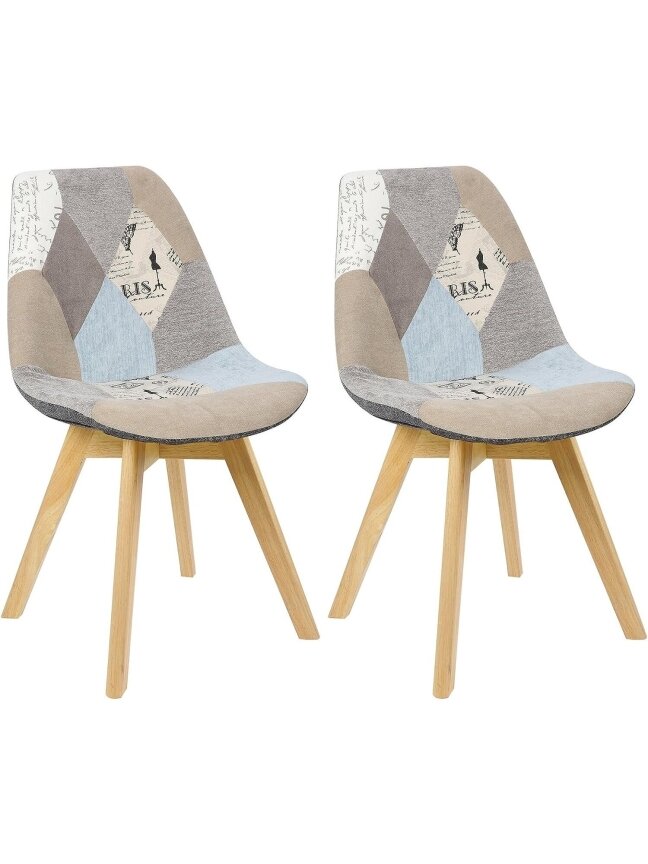 Dining chairs set, 2 pcs, linen fabric kitchen chairs with decorative patchwork pattern Dining chairs set, 2 pcs, linen fabric kitchen chairs with decorative patchwork pattern