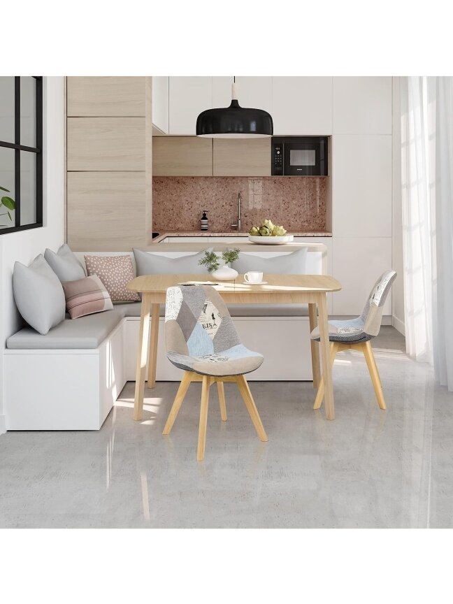 Dining chairs set, 2 pcs, linen fabric kitchen chairs with decorative patchwork pattern 1 Dining chairs set, 2 pcs, linen fabric kitchen chairs with decorative patchwork pattern 1