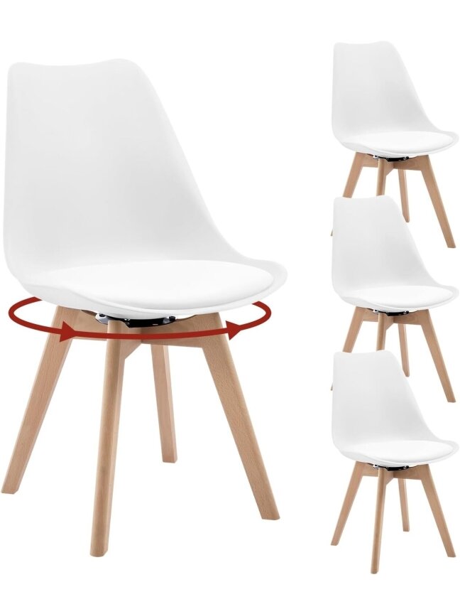 Söögitoolide komplekt, 4 tk, 360° pöörlevad, kunstnahast polster, täispuidust jalad.