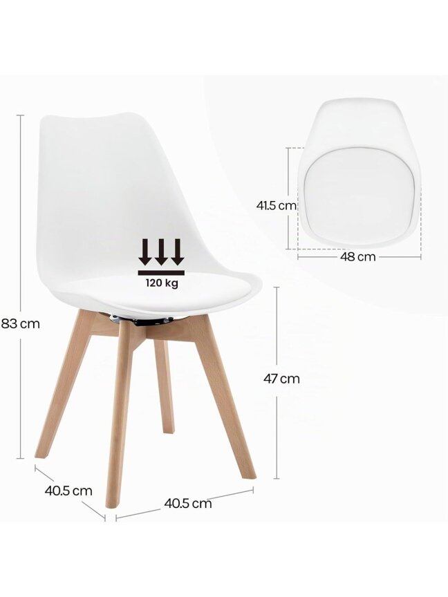 Valgomojo kėdžių komplektas, 4 vnt., 360° besisukančios, dirbtinės odos apmušalai, medžio masyvo kojos, baltos. 5