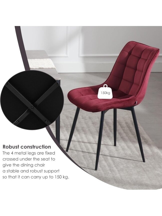 Söögitoolide komplekt, 4 tk, sametpolster, metalljalad 3