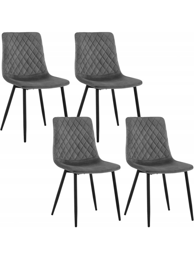 Söögitoolide komplekt, 4 tk, sametpolster, metalljalad, 44 × 51 × 81 cm.
