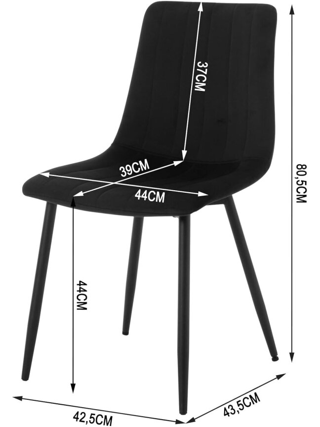 Söögitoolide komplekt, 4 tk, sametpolster, seljatoega, metalljalad, must. 2
