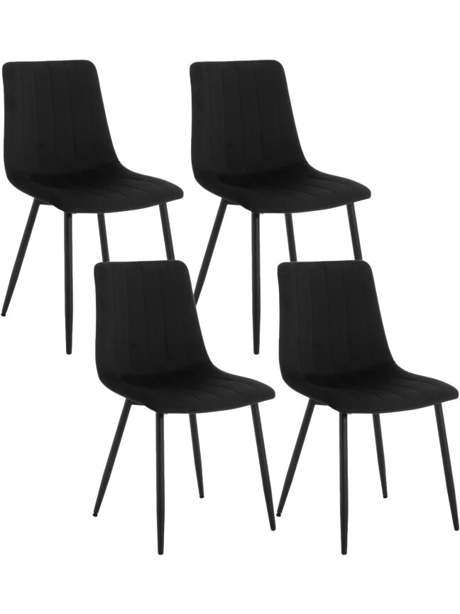 Söögitoolide komplekt, 4 tk, sametpolster, seljatoega, metalljalad, must.