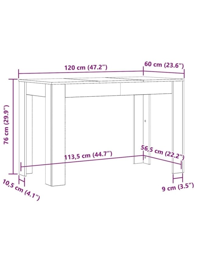 Valgomojo stalas, betono pilkas, 120x60x76cm, apdirbta mediena 5