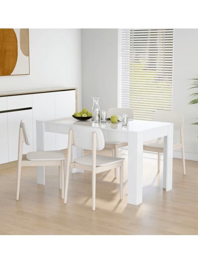 Dining table, glossy white, 140 × 74.5 × 76 cm, engineered wood