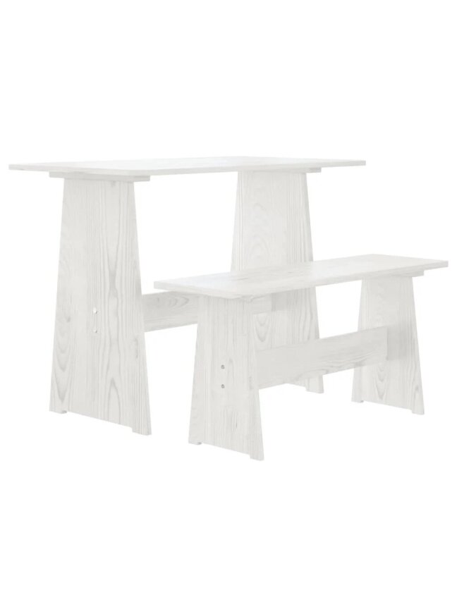 Dining table with bench REINE, white, pine