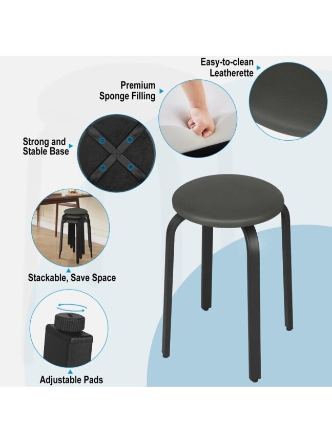 Set of 4 Dining Stools, Stackable | Kitchen Stools