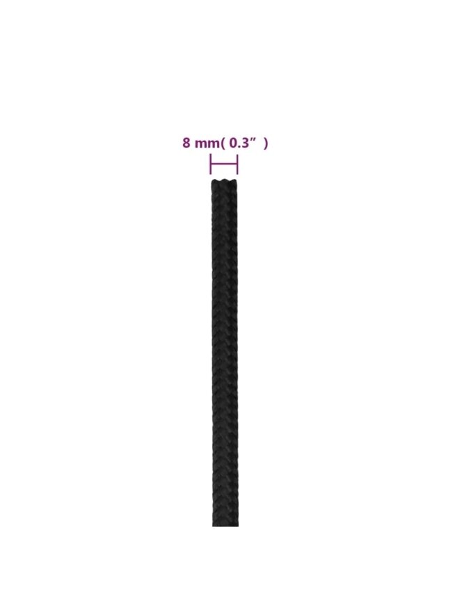 Boat rope, solid black, 8 mm, 50 m, polypropylene 5