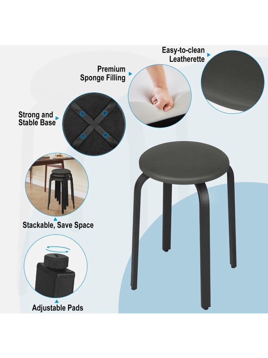 Set of 4 Dining Stools, Stackable | Kitchen Stools