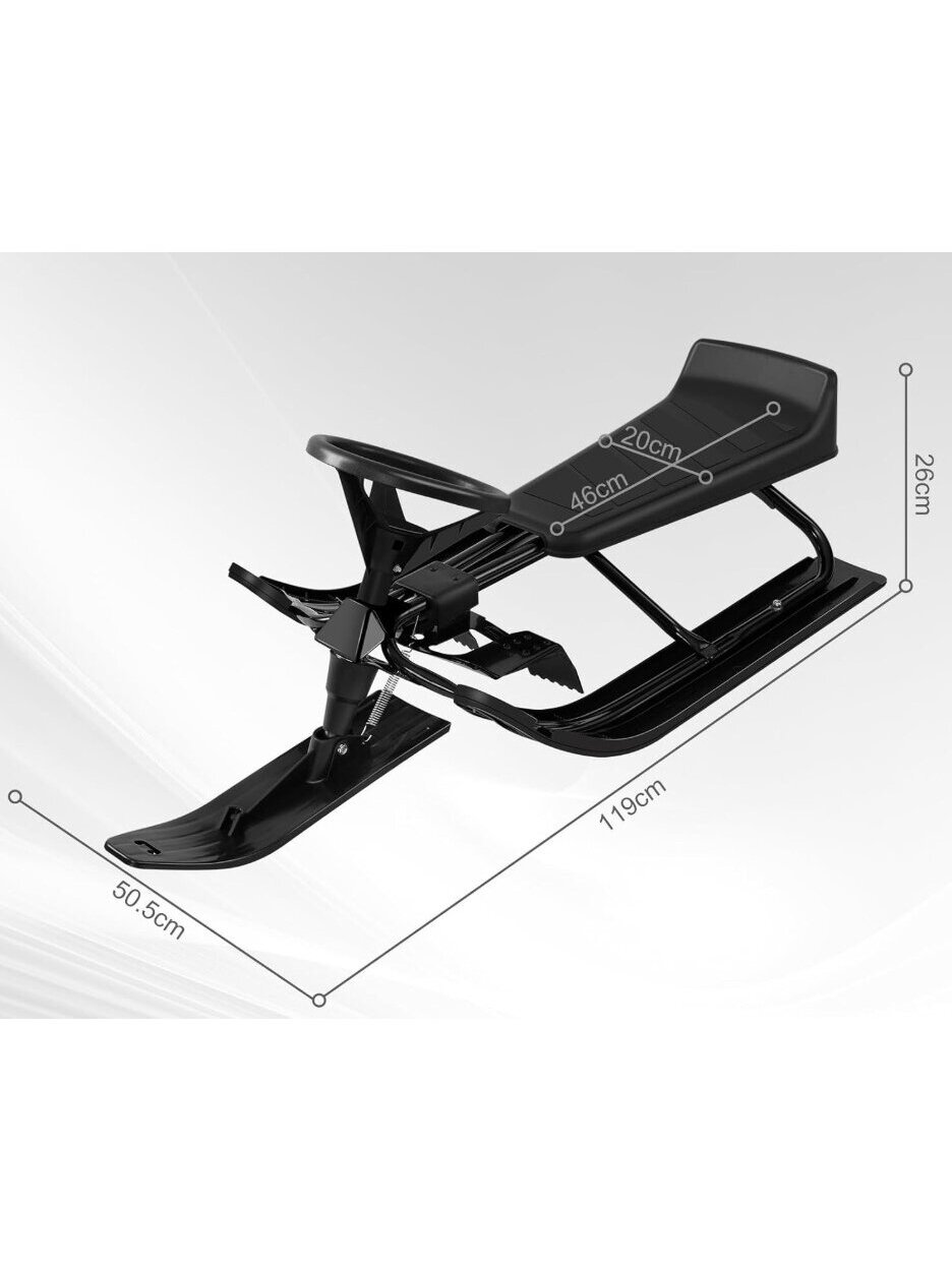 Children’s sled with steering wheel and brake – 119 × 38 × 50.5 cm – black – metal frame, up to 90 kg 2