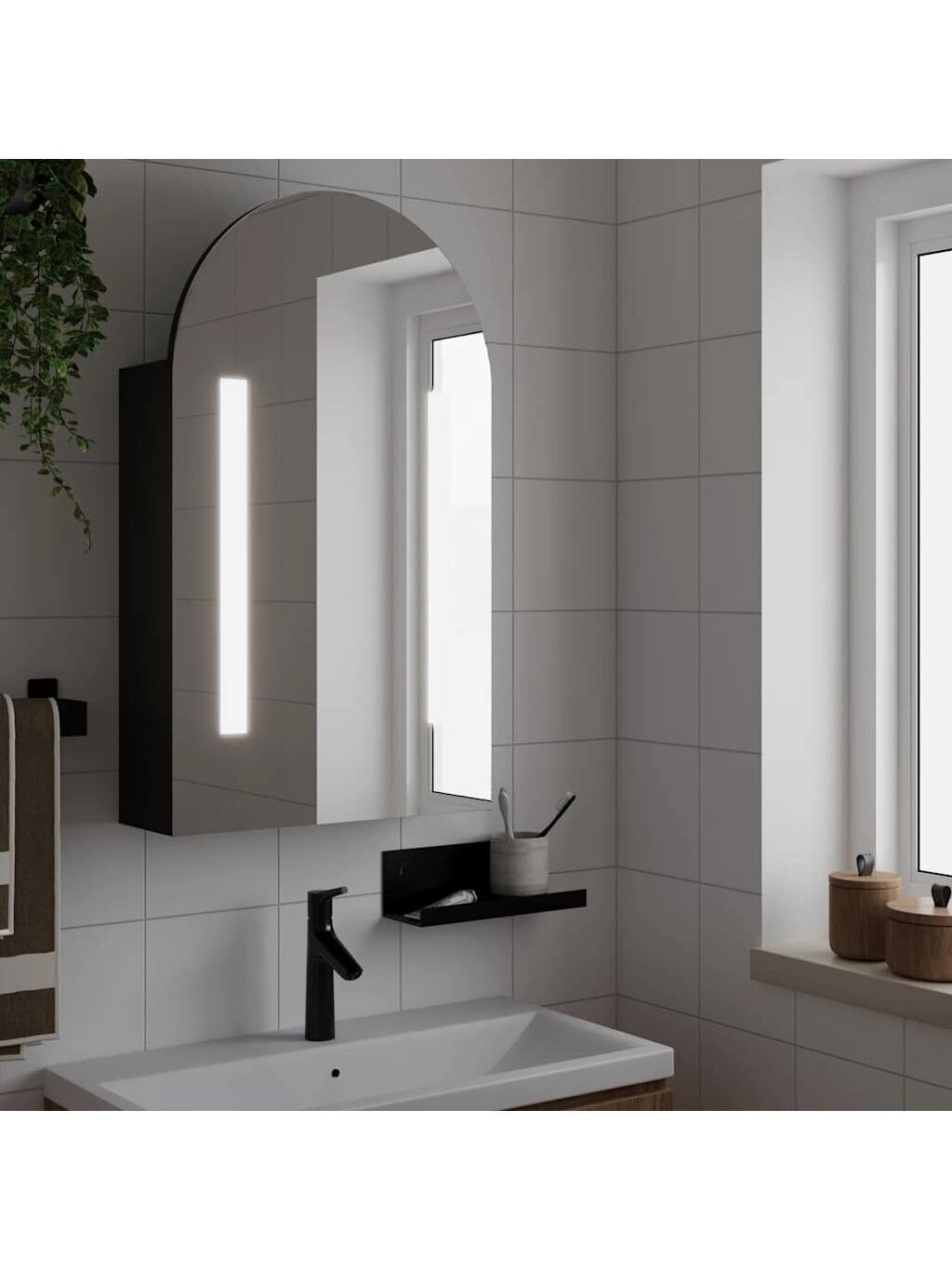 Bathroom Mirror Cabinet with LED, Black, 42 × 13 × 70 cm