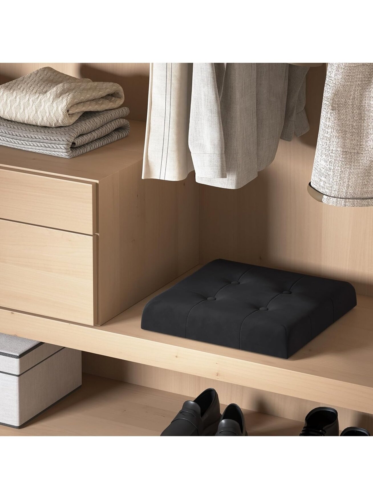 Velvet storage ottoman stool, folding footrest, 37.5 × 37.5 × 38 cm, black. 5