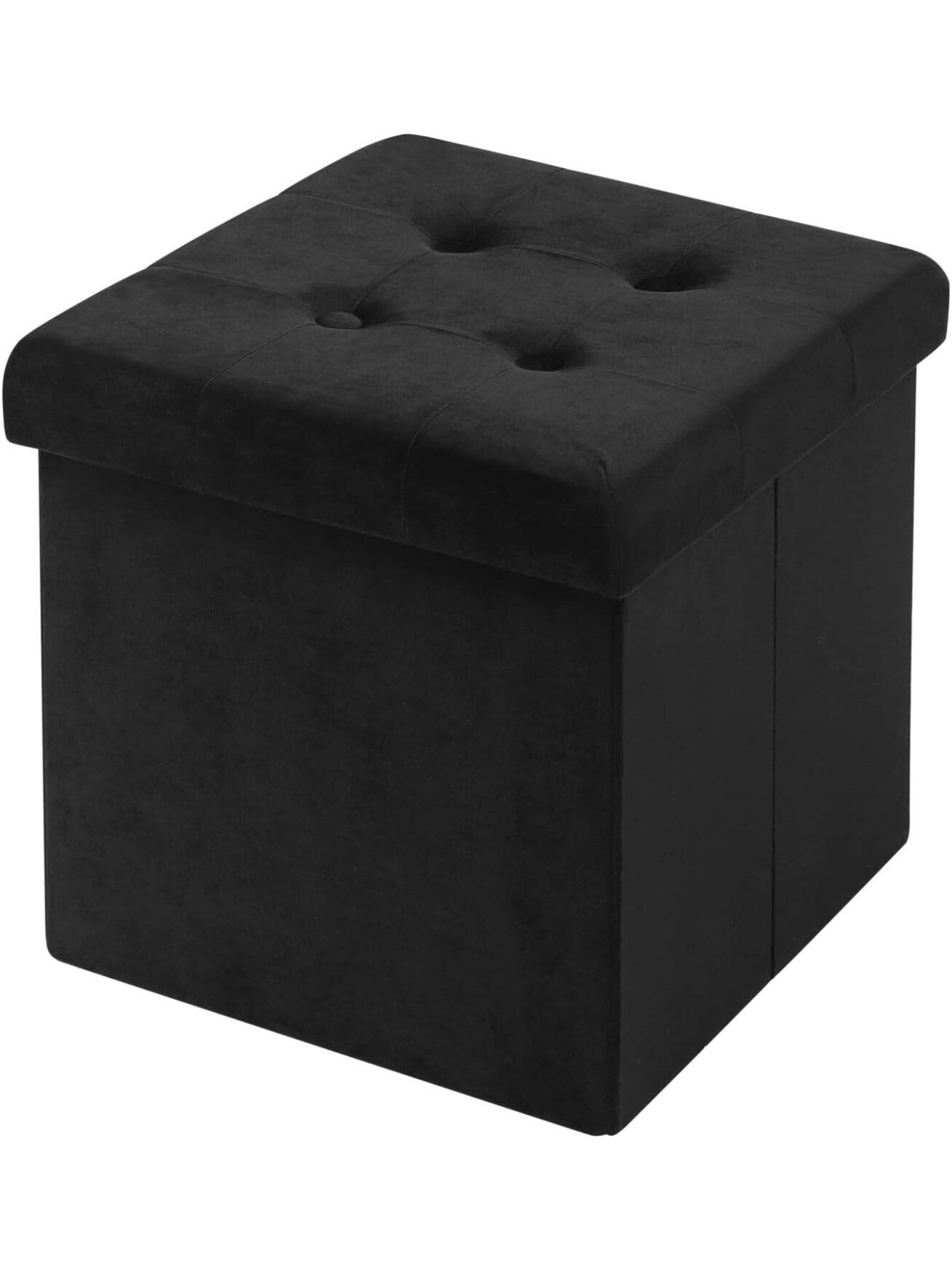 Velvet storage ottoman stool, folding footrest, 37.5 × 37.5 × 38 cm, black. 8