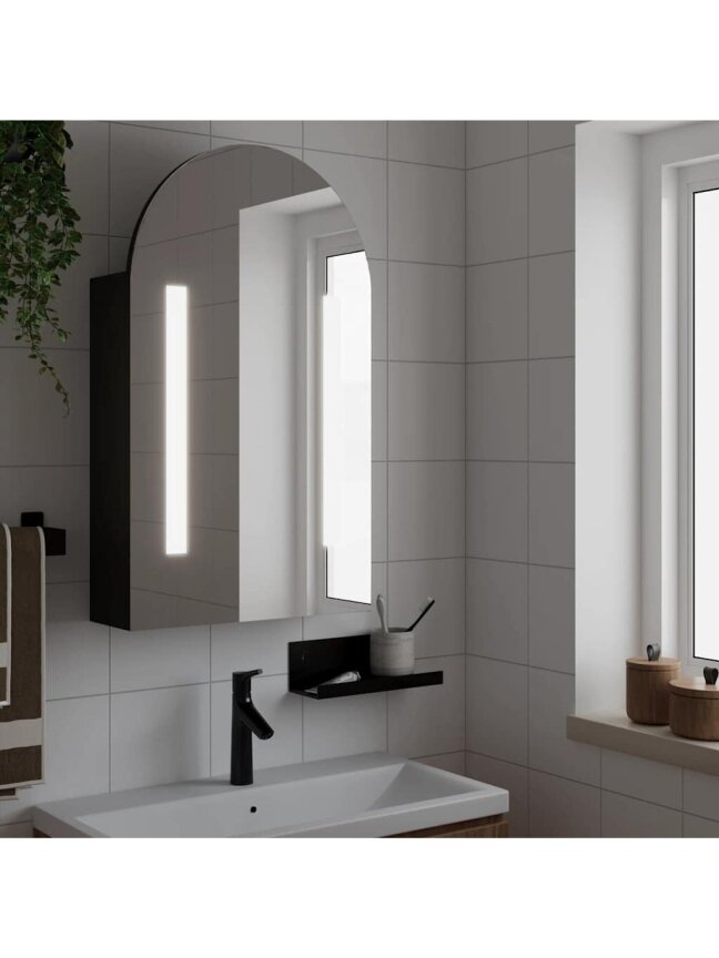 Bathroom Mirror Cabinet with LED, Black, 42 × 13 × 70 cm