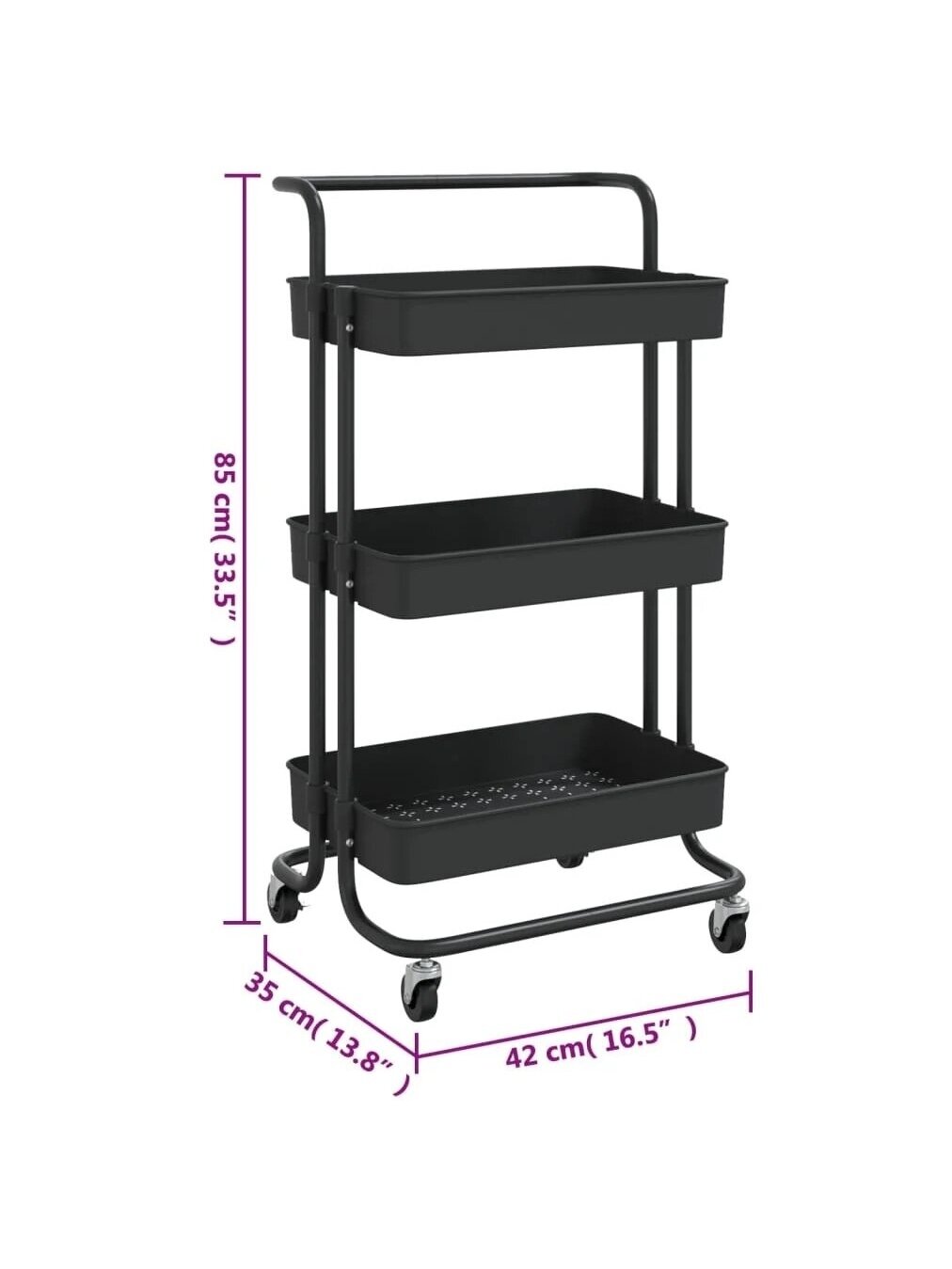 Kitchen trolley, 3-tier, black, 42x35x85 cm, iron/ABS 6 Kitchen trolley, 3-tier, black, 42x35x85 cm, iron/ABS 6