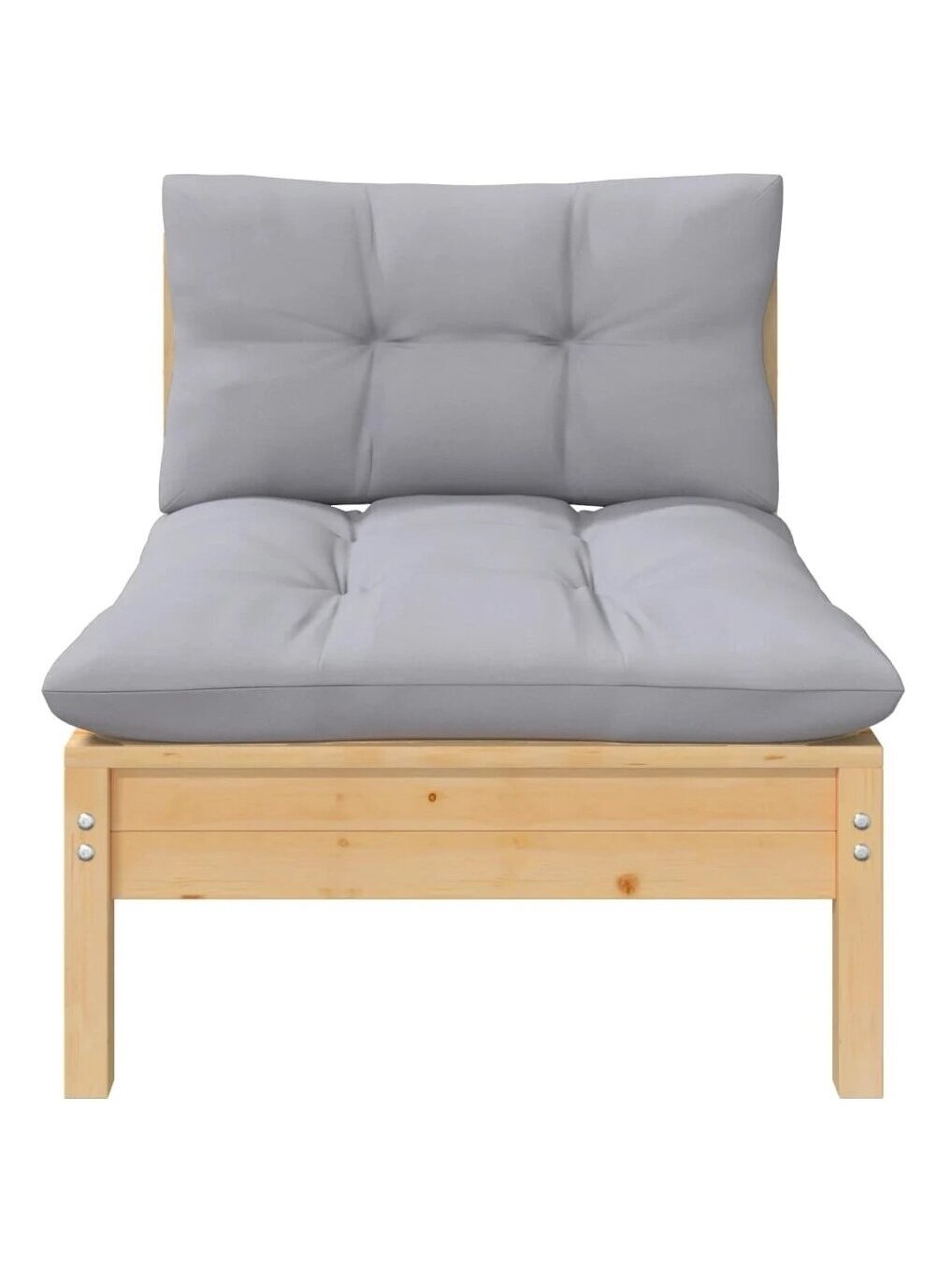 Middle garden sofa section with grey cushions, pine wood 1