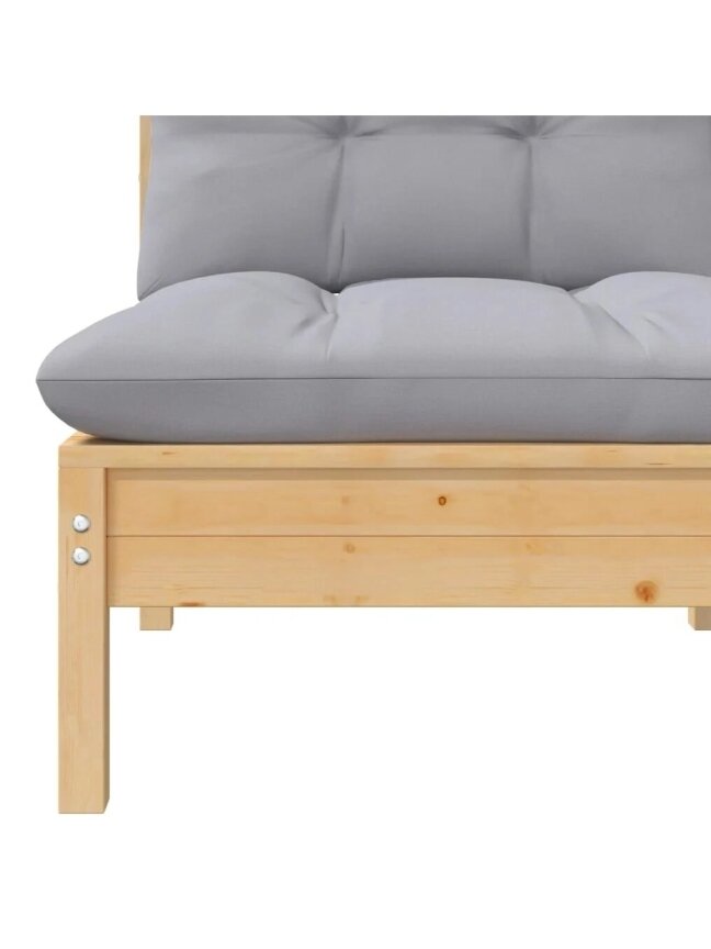 Middle garden sofa section with grey cushions, pine wood 3