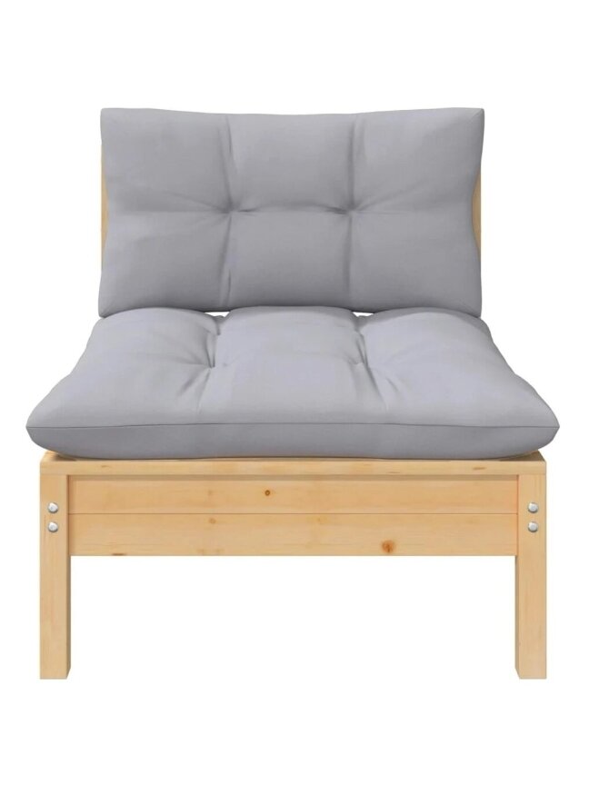 Middle garden sofa section with grey cushions, pine wood 1