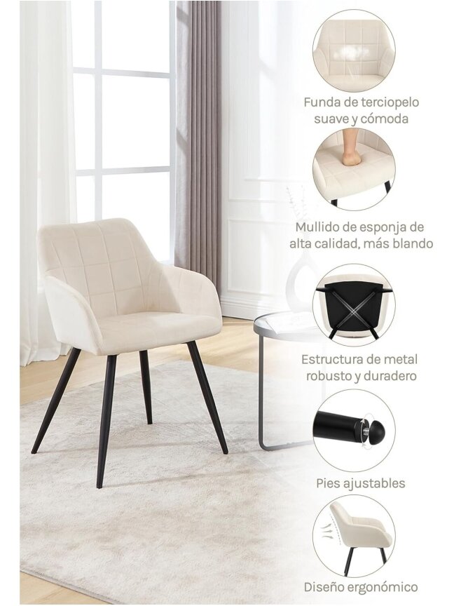 Vintage Nordic-style dining chair with armrests, cream 5 Vintage Nordic-style dining chair with armrests, cream 5