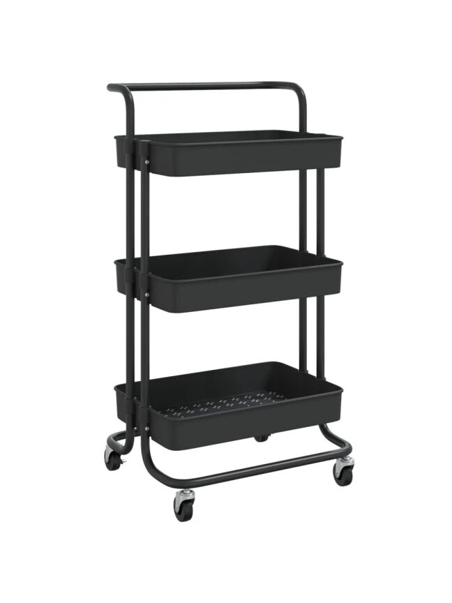 Kitchen trolley, 3-tier, black, 42x35x85 cm, iron/ABS 1