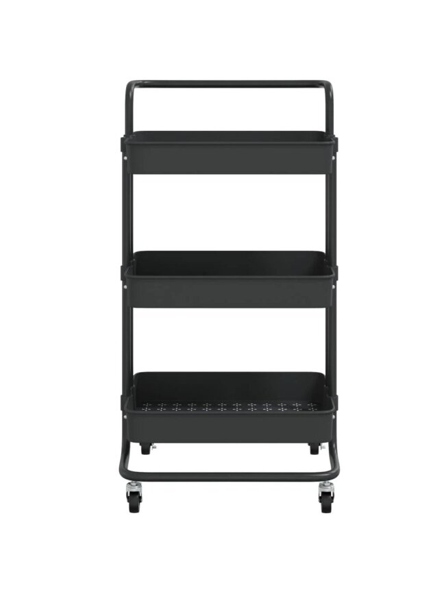 Kitchen trolley, 3-tier, black, 42x35x85 cm, iron/ABS 2