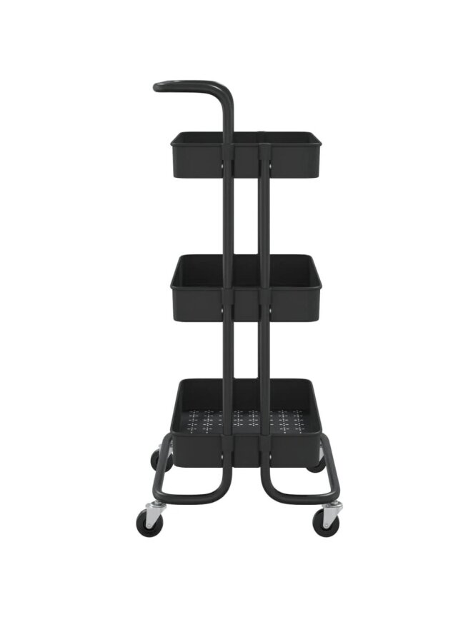 Kitchen trolley, 3-tier, black, 42x35x85 cm, iron/ABS 3
