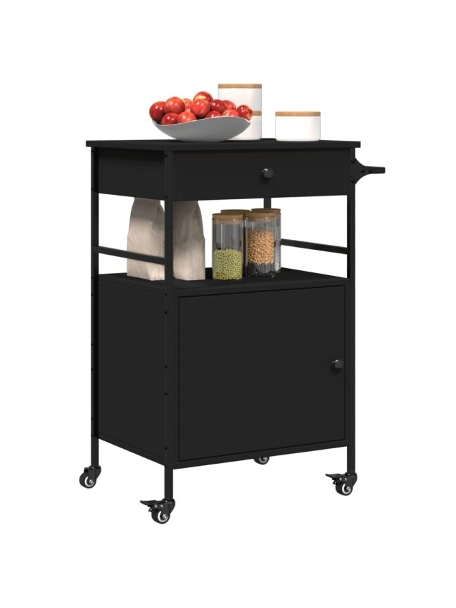Kitchen Trolley, Black, 56 × 43 × 89.5 cm, Engineered Wood 2