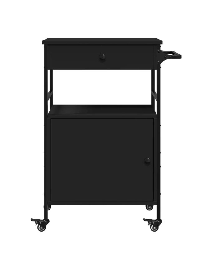 Kitchen Trolley, Black, 56 × 43 × 89.5 cm, Engineered Wood 4