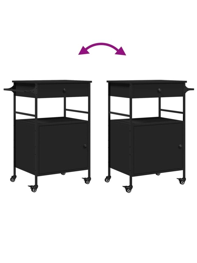 Kitchen Trolley, Black, 56 × 43 × 89.5 cm, Engineered Wood 5