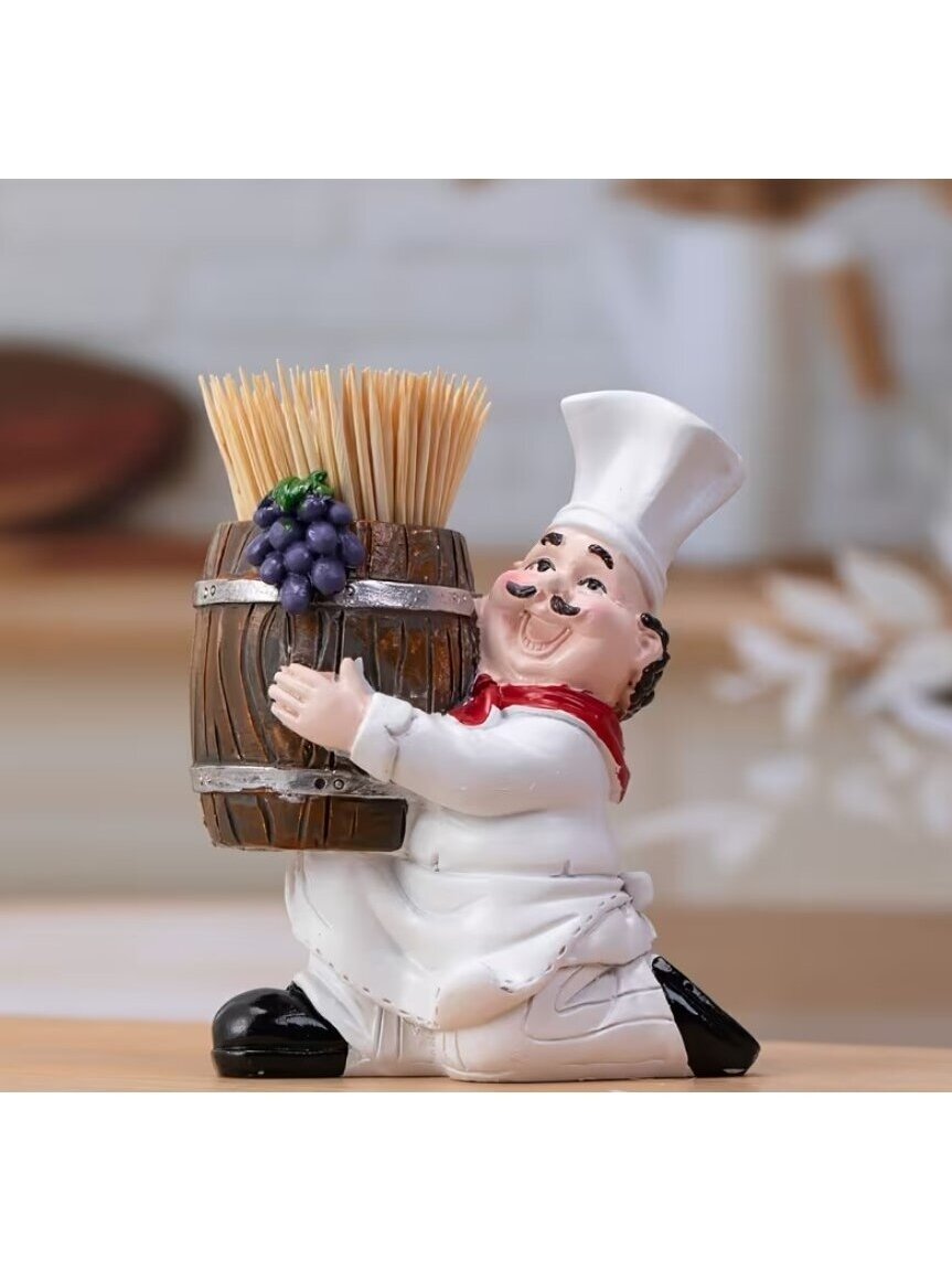Chef-shaped toothpick holder in a basket. 2