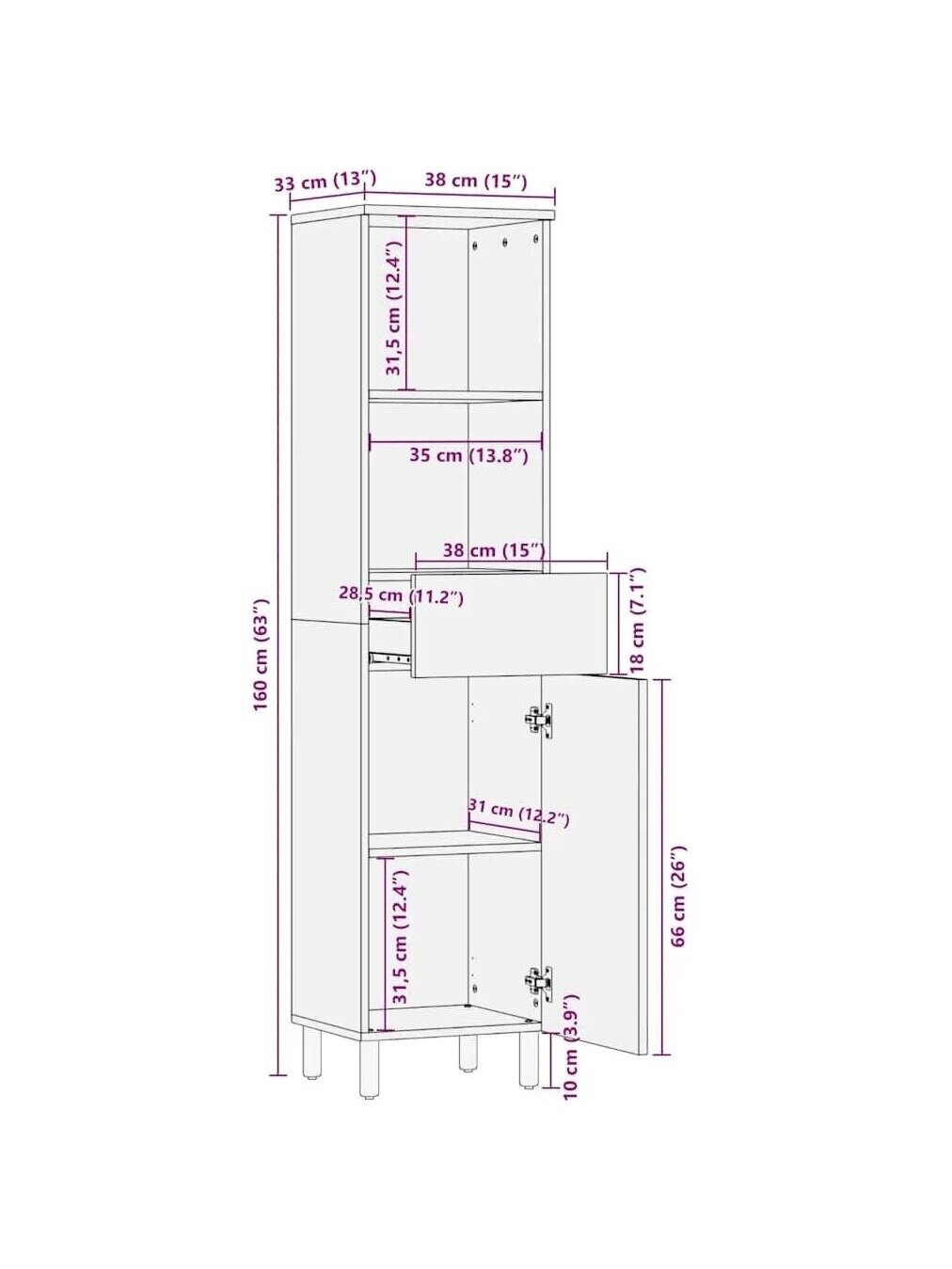 Bathroom Cabinet, Brown, 38×33×160 cm, Solid Mango Wood 9 Bathroom Cabinet, Brown, 38×33×160 cm, Solid Mango Wood 9
