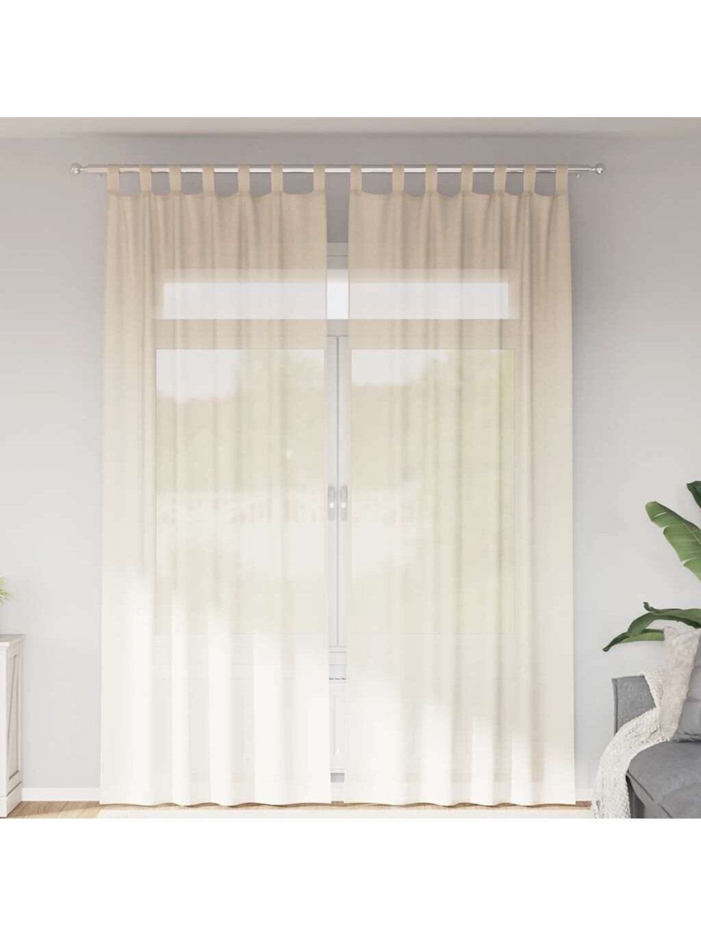 Voile curtains with top panel, 2 pcs, cream color