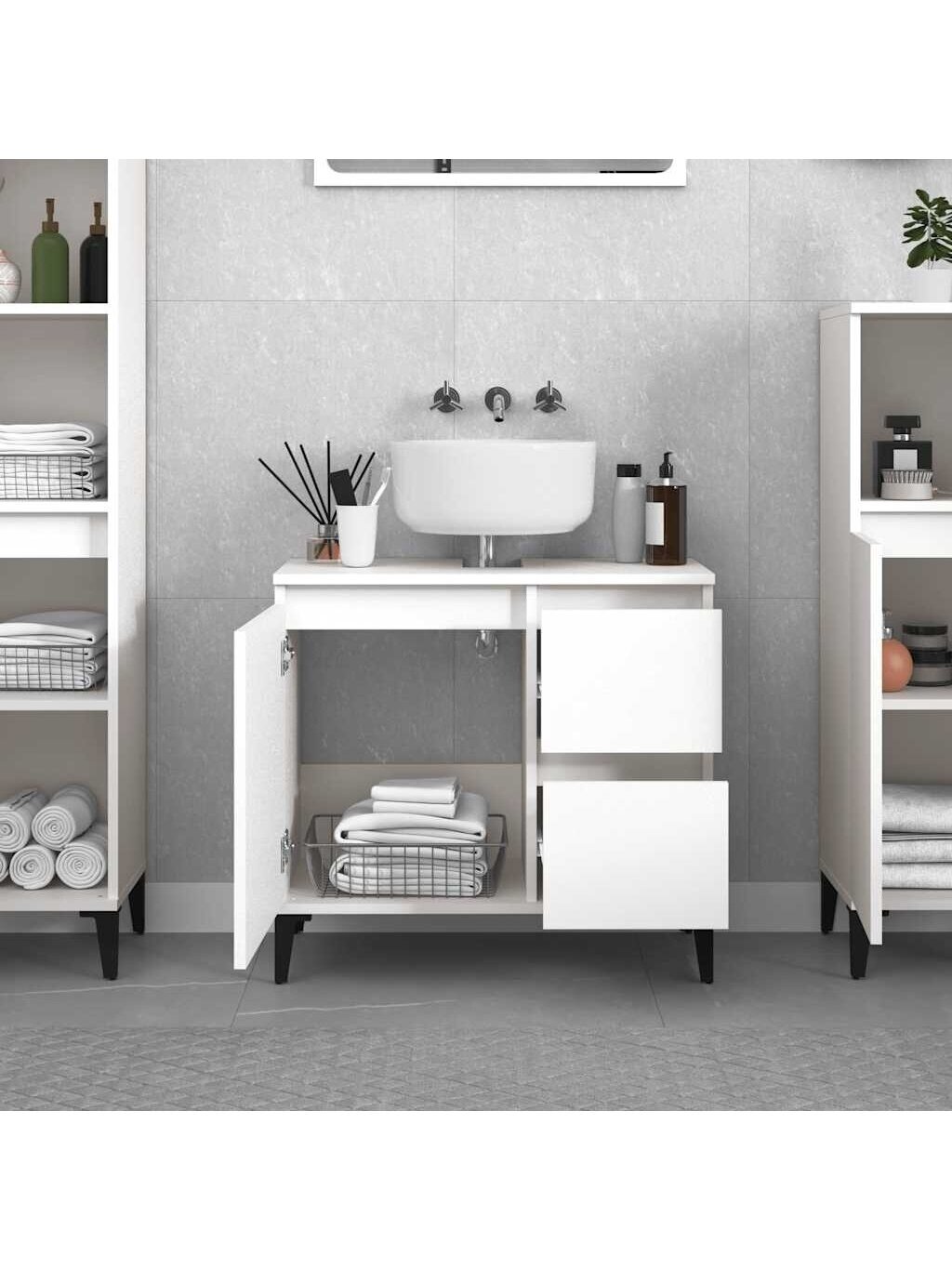 Bathroom Cabinet, White, 65x33x60 cm, Processed Wood 3 Bathroom Cabinet, White, 65x33x60 cm, Processed Wood 3