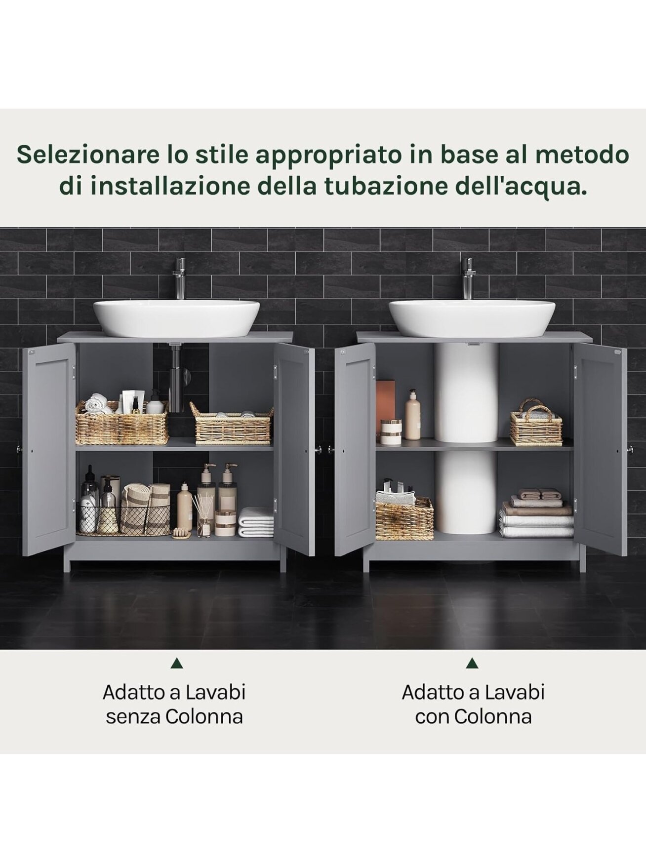 Bathroom cabinet under sink, light grey color, 60 x 30 x 60 cm. 3