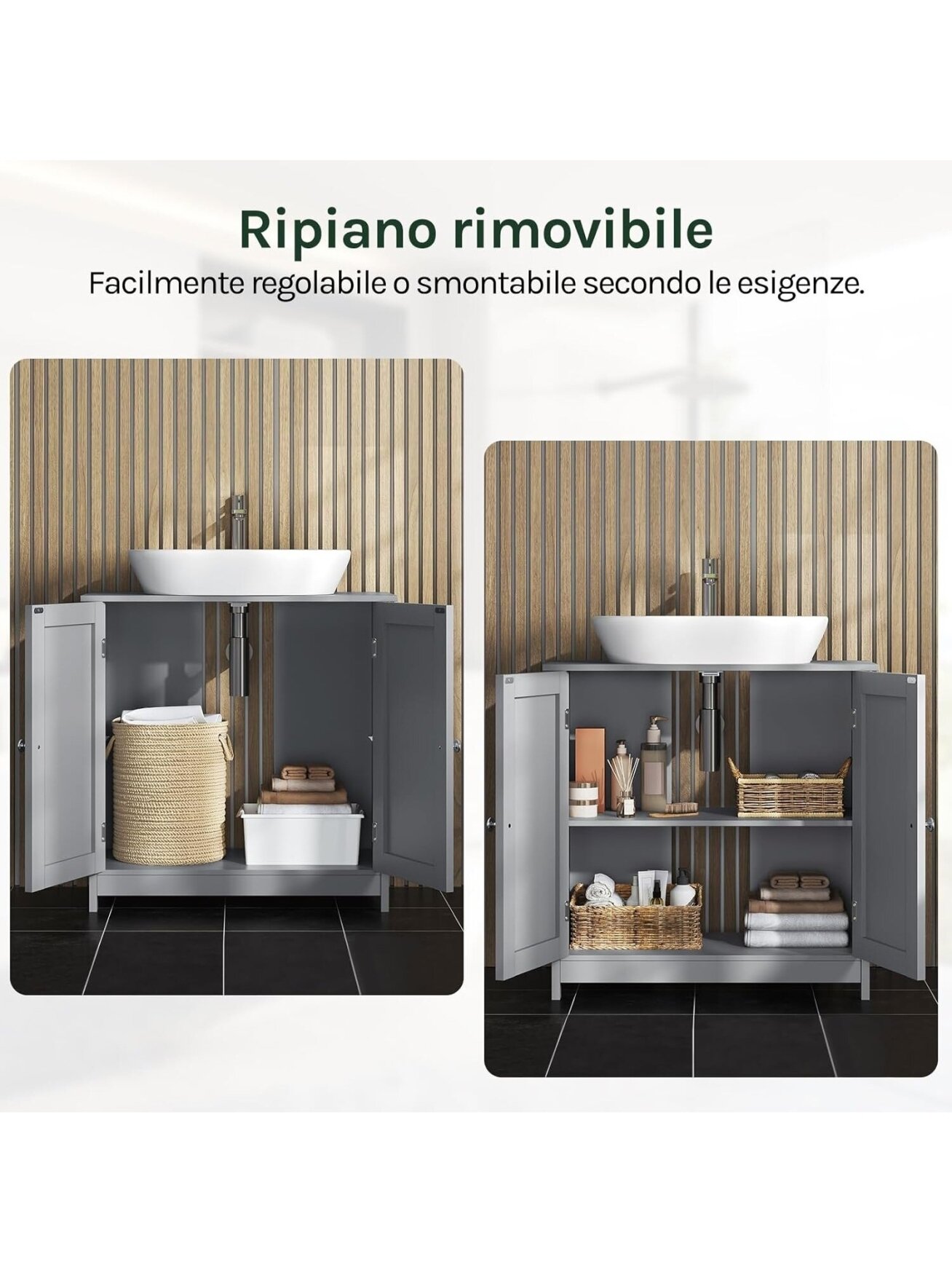 Bathroom cabinet under sink, light grey color, 60 x 30 x 60 cm. 4
