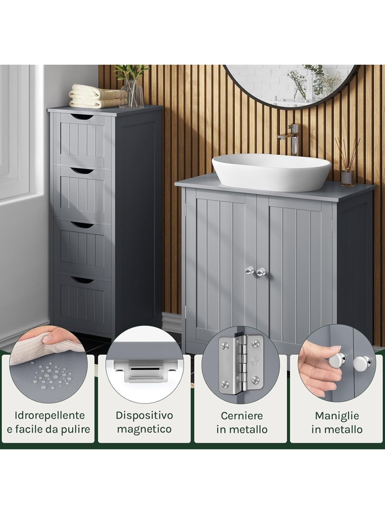 Bathroom cabinet under sink, light grey color, 60 x 30 x 60 cm. 5