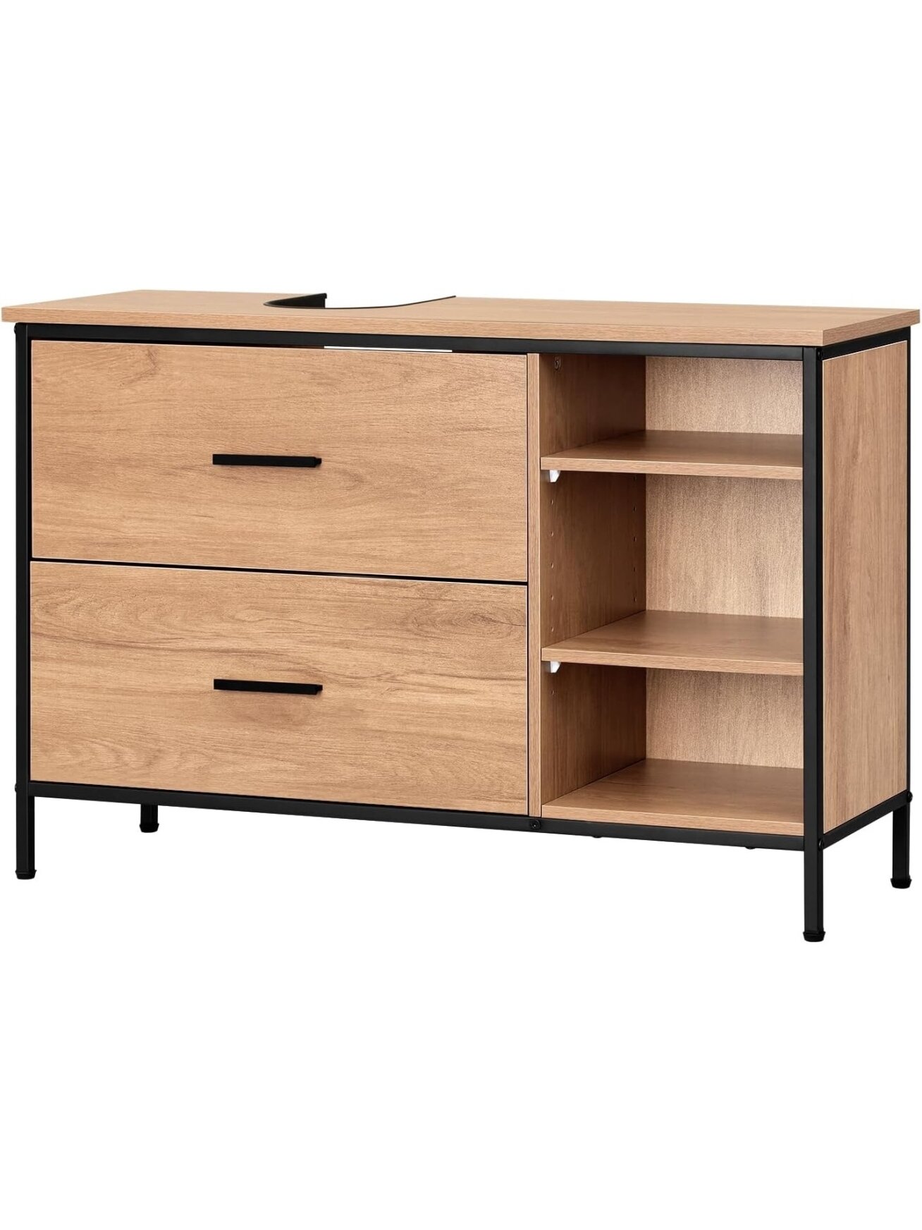 Bathroom cabinet with 2 drawers and 3 open compartments. 5 Bathroom cabinet with 2 drawers and 3 open compartments. 5