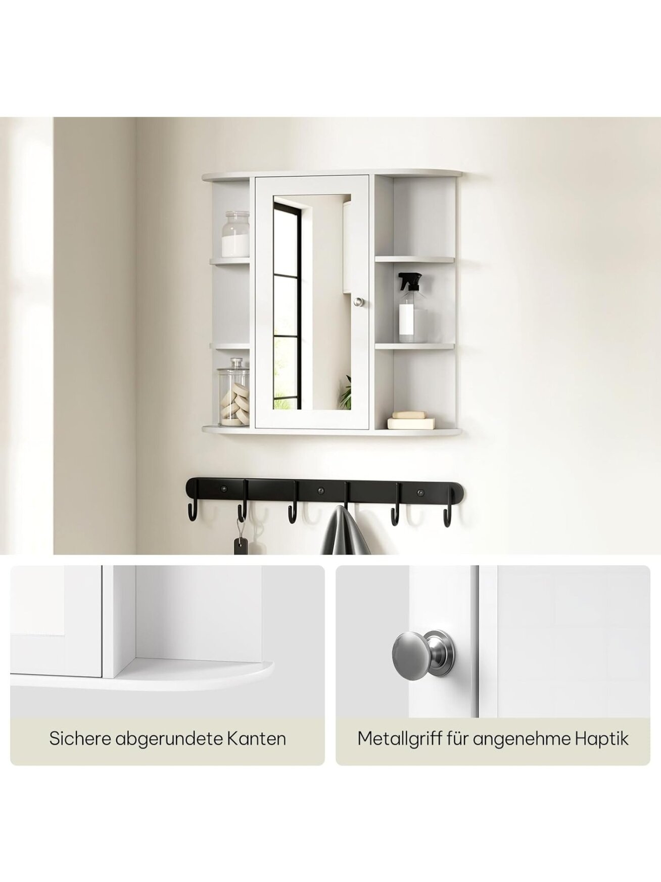 Bathroom wall-mounted mirror cabinet with doors, approx. 60 x 58 x 16 cm, white. 3