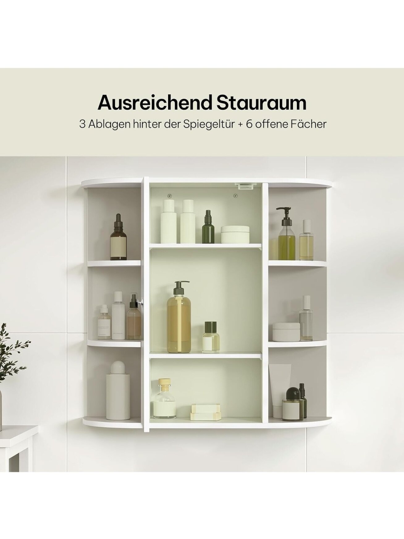 Bathroom wall-mounted mirror cabinet with doors, approx. 60 x 58 x 16 cm, white. 4