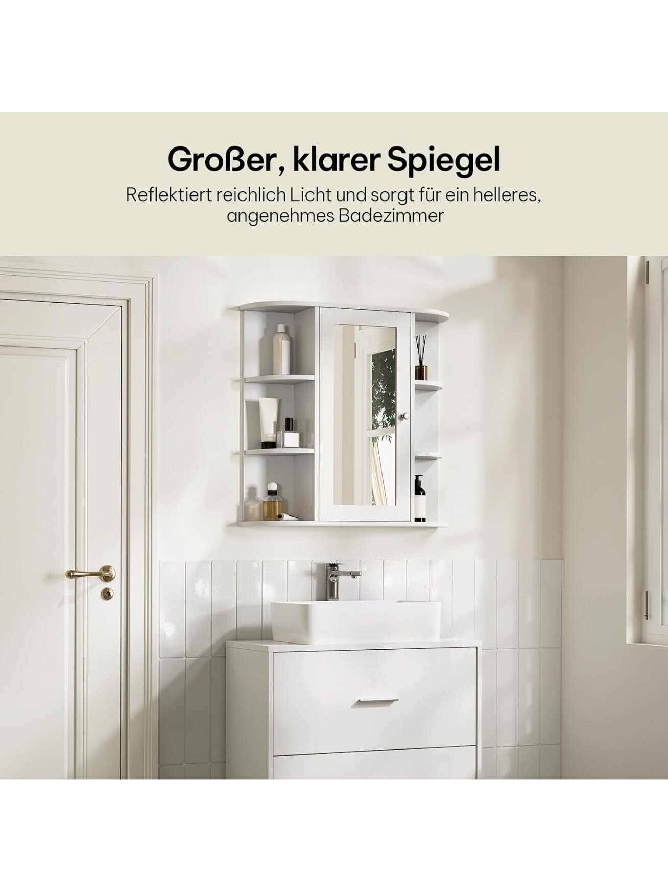 Bathroom wall-mounted mirror cabinet with doors, approx. 60 x 58 x 16 cm, white. 5