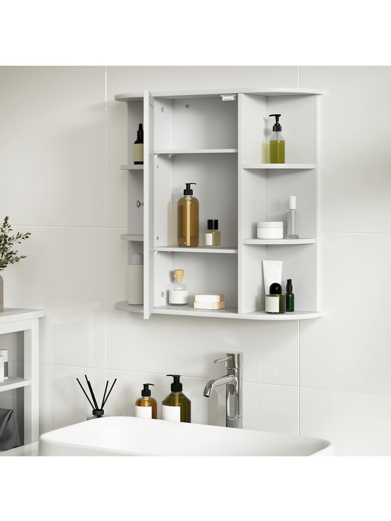 Bathroom wall-mounted mirror cabinet with doors, approx. 60 x 58 x 16 cm, white. 6
