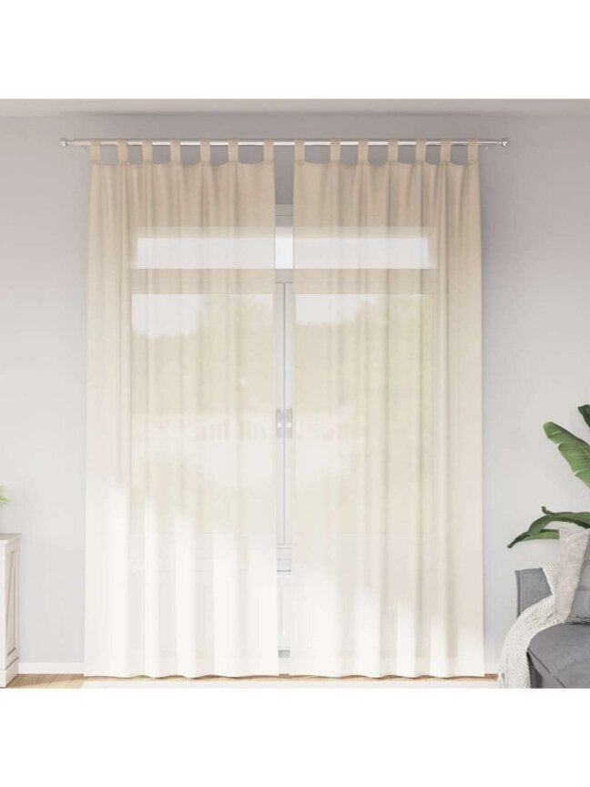 Voile curtains with top panel, 2 pcs, cream color