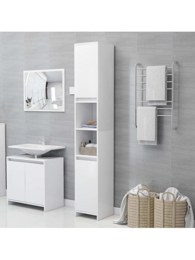 Bathroom cabinet, White, 30×30×183.5 cm, Wood Bathroom cabinet, White, 30×30×183.5 cm, Wood
