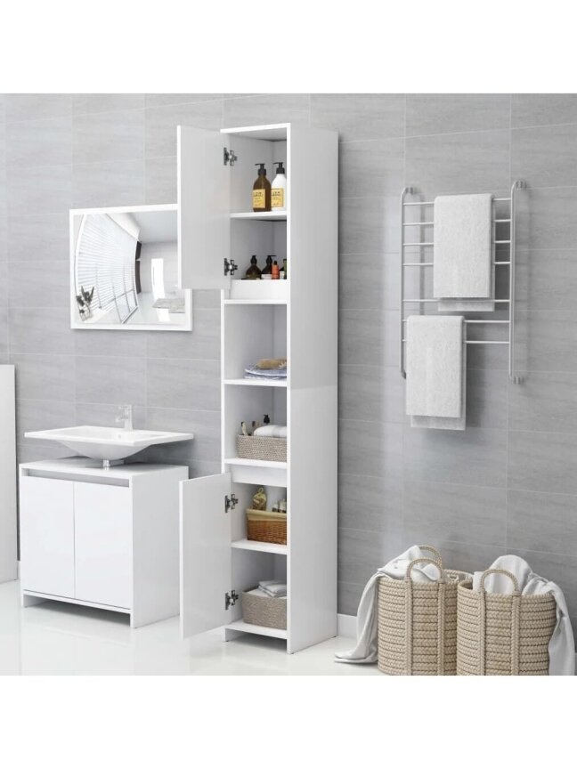 Bathroom cabinet, White, 30×30×183.5 cm, Wood 1 Bathroom cabinet, White, 30×30×183.5 cm, Wood 1