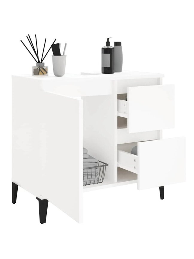 Bathroom Cabinet, White, 65x33x60 cm, Processed Wood 2 Bathroom Cabinet, White, 65x33x60 cm, Processed Wood 2